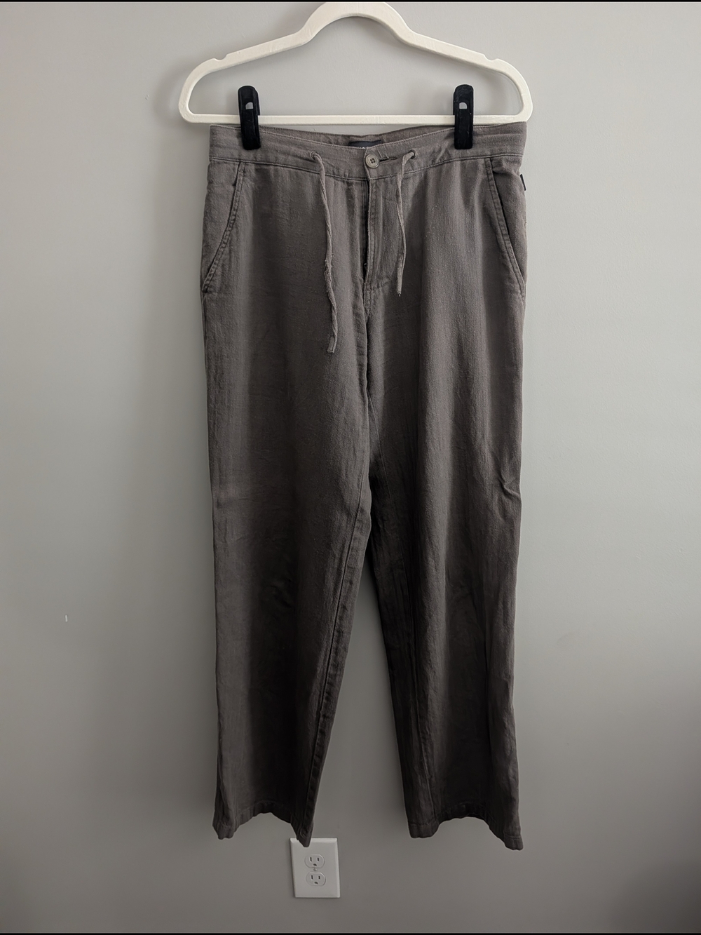 Mexx Drawstring Linen Trousers in Dark Greige